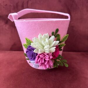 Pink Felt Floral Easter Basket